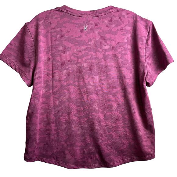 Spyder Active Cropped Shirt Womens M Purple Camo Athletic Casual Loose Fit Tee - Picture 2 of 5